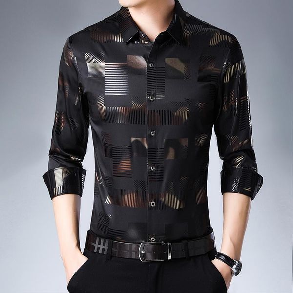 casual spring luxury plaid long sleeve slim fit men shirt streetwear social dress shirts mens fashions jersey, White;black
casual spring luxury plaid long sleeve slim fit men shirt streetwear social dress shirts mens fashions jersey, White;black