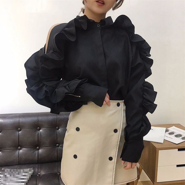 off shoulder shirt female ruffles patchwork lapel collar zipper long sleeve blouse women spring korean clothes, White
off shoulder shirt female ruffles patchwork lapel collar zipper long sleeve blouse women spring korean clothes, White