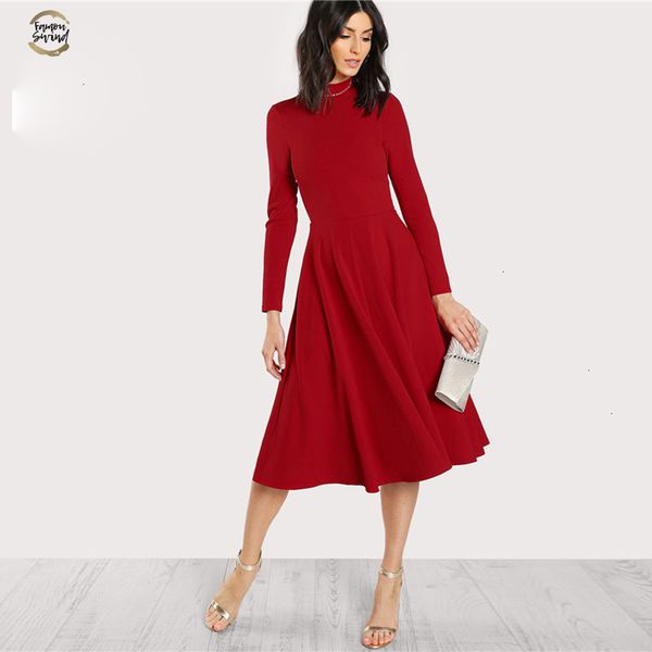 plain fit and flare elegant midi dress office ladies mock neck a line women long sleeve fall party dress, Black;gray
plain fit and flare elegant midi dress office ladies mock neck a line women long sleeve fall party dress, Black;gray