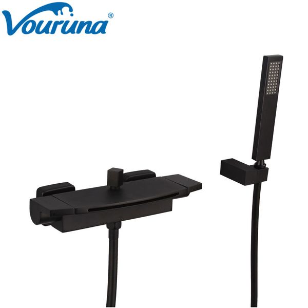 vouruna cubix матовый черный настенный ванной кран водопада с ручным душем set
vouruna cubix матовый черный настенный ванной кран водопада с ручным душем set