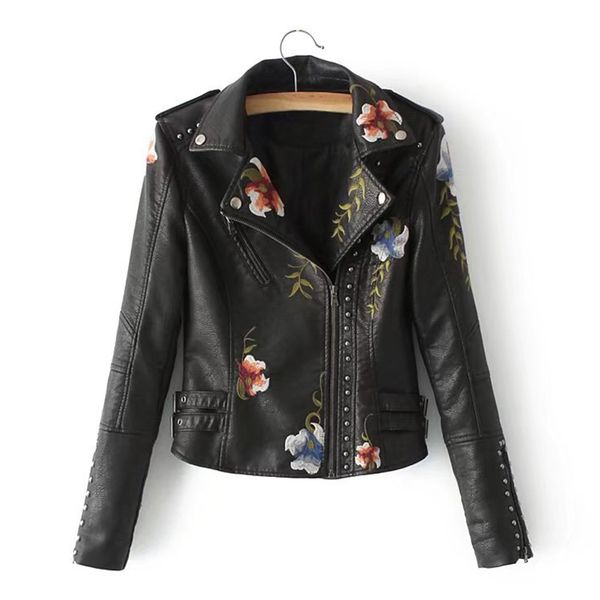 women floral print embroidery faux soft leather jacket coat turn-down collar casual pu motorcycle black punk outerwear
women floral print embroidery faux soft leather jacket coat turn-down collar casual pu motorcycle black punk outerwear