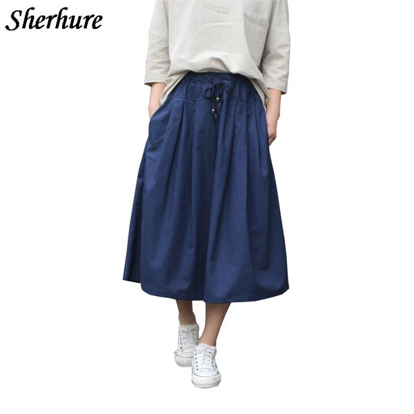 2018 harajuku summer skirts women cotton and linen midi skirts solid elastic high waist vintage loose faldas saias midi, Black
2018 harajuku summer skirts women cotton and linen midi skirts solid elastic high waist vintage loose faldas saias midi, Black