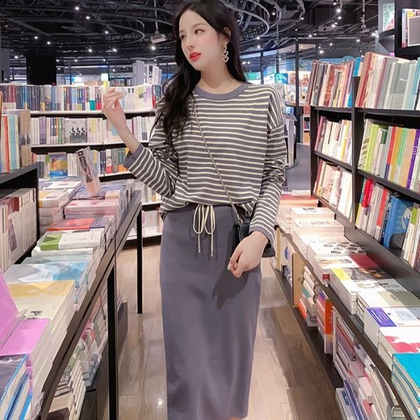 fall into the new stripe long sleeve jacket female bust package hip skirt two-piece fashion suits, White
fall into the new stripe long sleeve jacket female bust package hip skirt two-piece fashion suits, White