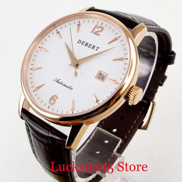 debert fashional automatic men watch silver/rose gold round case date function sapphire glass 41mm, Slivery;brown
debert fashional automatic men watch silver/rose gold round case date function sapphire glass 41mm, Slivery;brown