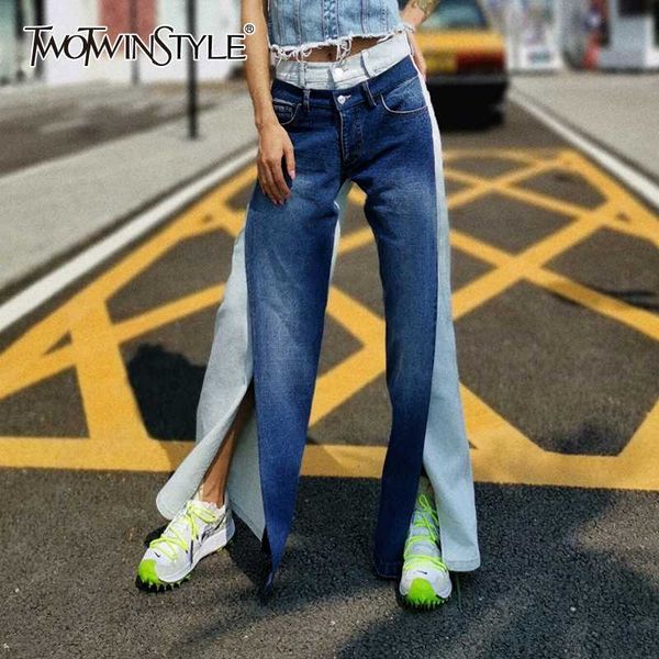 twotwinstyle casual hit color front split jeans for women high waist pocket patchwork denim pants female 2020 autumn fashion new, Blue
twotwinstyle casual hit color front split jeans for women high waist pocket patchwork denim pants female 2020 autumn fashion new, Blue