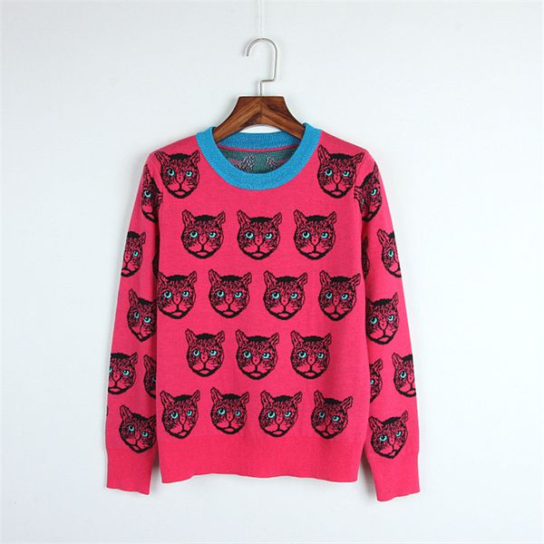 2019 autumn winter cats print women rose sweaters and pullovers runway long sleeve female knitted sweater jumper clothes, White;black
2019 autumn winter cats print women rose sweaters and pullovers runway long sleeve female knitted sweater jumper clothes, White;black
