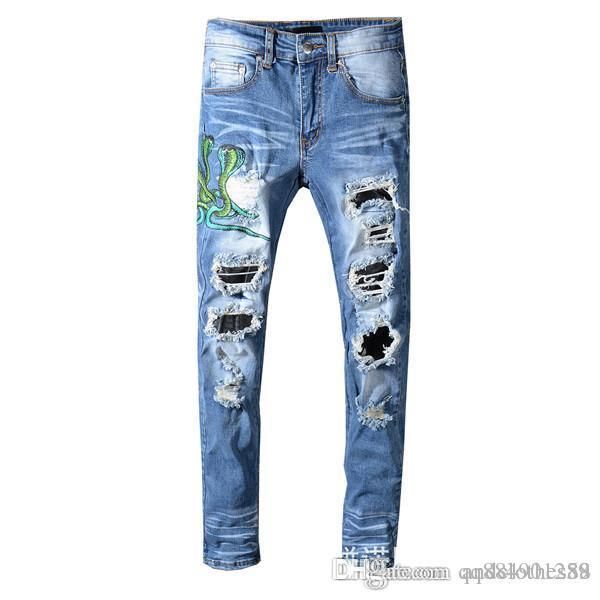 2020 luxury pants skinny jeans distressed ripped biker jean men women slim fit motorcycle biker denim jeans hip hop mens designer pants, Blue
2020 luxury pants skinny jeans distressed ripped biker jean men women slim fit motorcycle biker denim jeans hip hop mens designer pants, Blue