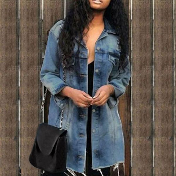 laamei 2020 new jacket fashion button hole patch women denim jacket pocket loose ripped jeans female long coat streetwear, Black;brown
laamei 2020 new jacket fashion button hole patch women denim jacket pocket loose ripped jeans female long coat streetwear, Black;brown