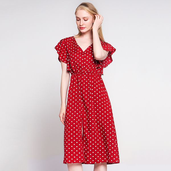 womens dresses summer multicolor v-neck ruffled polka-dot dress for lady beautifully designed robe femme, Black;gray
womens dresses summer multicolor v-neck ruffled polka-dot dress for lady beautifully designed robe femme, Black;gray