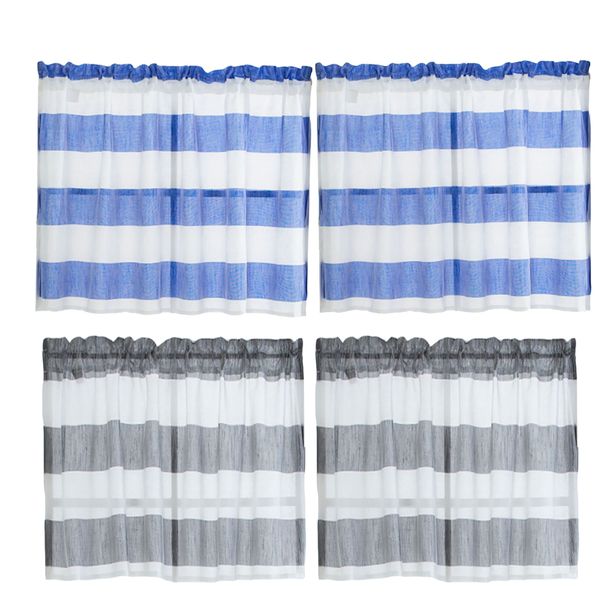4pcs (grey &blue_ 74x60cm) tier curtain for cafe striped design half drape valance rod pocket 
4pcs (grey &blue_ 74x60cm) tier curtain for cafe striped design half drape valance rod pocket