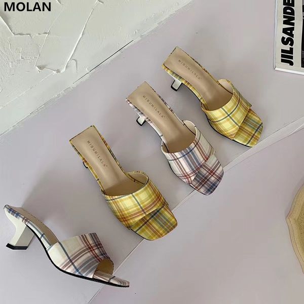 molan designers 2020 summer korean fashion pink yellow gingham high heels lady pumps mules flip flops outside, Black
molan designers 2020 summer korean fashion pink yellow gingham high heels lady pumps mules flip flops outside, Black