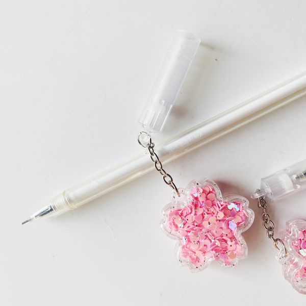 10x Cute Sakura Pink Drift Sand Pendant Gel Pen Rollerball Pen Student Stationery School Office Supply 0.38mm Black Ink