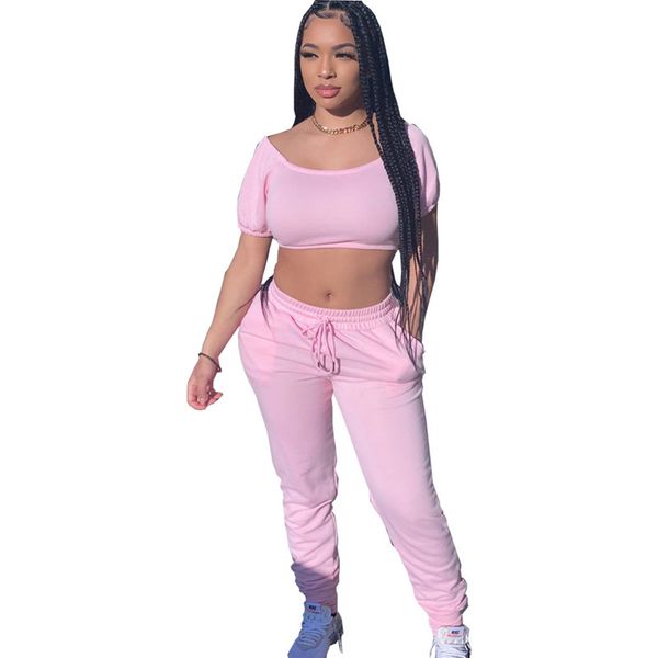 europe and the united states new solid color sports suit fashion fit short sleeve and long pants women's two-piece set, White
europe and the united states new solid color sports suit fashion fit short sleeve and long pants women's two-piece set, White