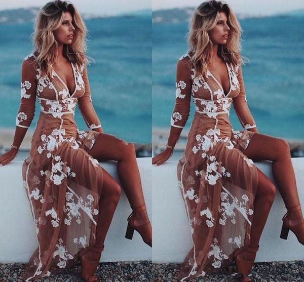 boho evening dresses v neck 3/4 long sleeves lace appliques tulle beach women's dress floor length illusion prom dresses, Black
boho evening dresses v neck 3/4 long sleeves lace appliques tulle beach women's dress floor length illusion prom dresses, Black