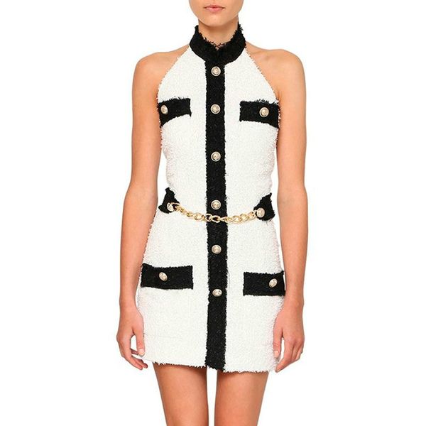 summer dress women sleeveless backless mini tweed dresses 2020 new elegant halter collar bodycon party dresses vestidos, Black;gray
summer dress women sleeveless backless mini tweed dresses 2020 new elegant halter collar bodycon party dresses vestidos, Black;gray