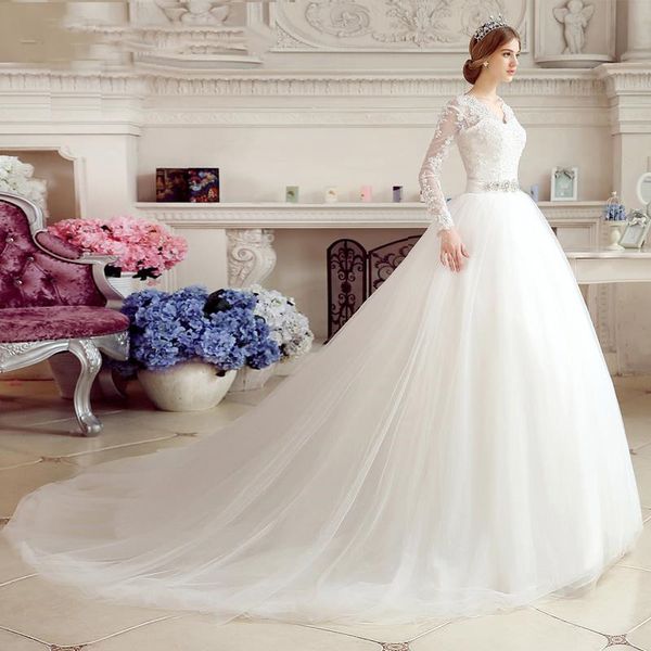 long sleeves v-neck appliques lace wedding dresses bridal gowns ribbon beaded 2023 modest robe de marriage custom plus size, White
long sleeves v-neck appliques lace wedding dresses bridal gowns ribbon beaded 2023 modest robe de marriage custom plus size, White