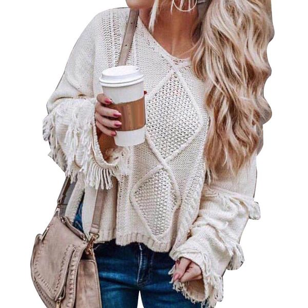 autumn winter women loose sweater solid color tassel flare sleeve o-neck jumper, White;black
autumn winter women loose sweater solid color tassel flare sleeve o-neck jumper, White;black