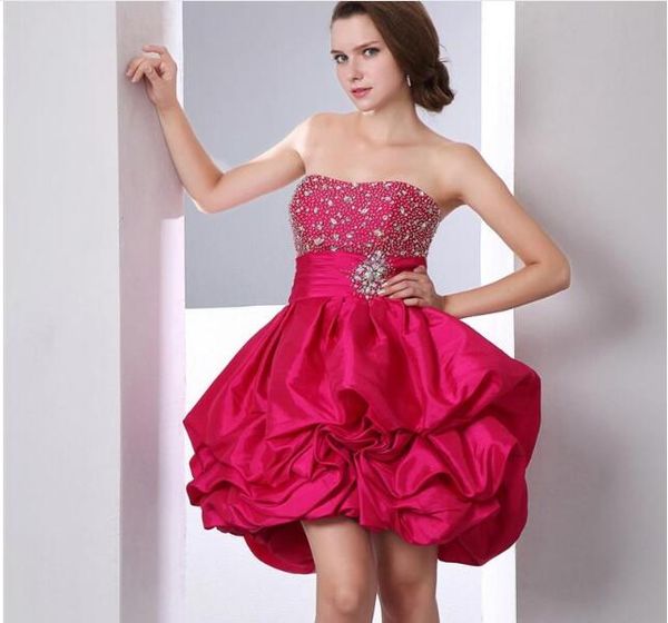 crystal taffeta ball gown mini homecoming dress with beading sequined graduation prom party gown bh12, Red
crystal taffeta ball gown mini homecoming dress with beading sequined graduation prom party gown bh12, Red
