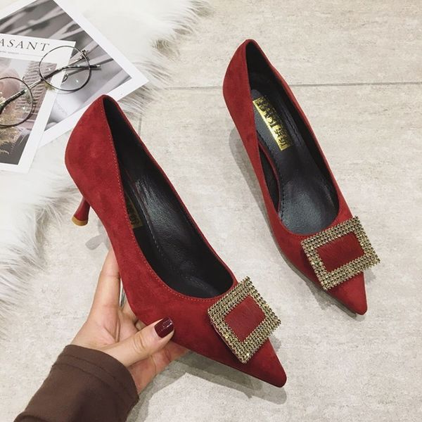 women pumps high heels lady suede leather crystal square buckle pointed single shoes wedding female fashion sandals k16-21, Black
women pumps high heels lady suede leather crystal square buckle pointed single shoes wedding female fashion sandals k16-21, Black