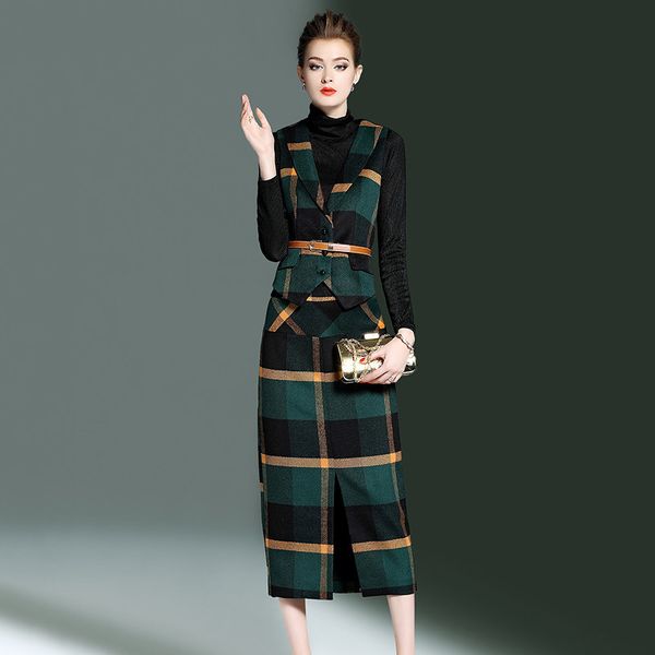 women autumn 2020 skirts woolen plaid pencil skirt faldas mujer long skirt + vest 2 pieces set women's suits 05081 's, Black
women autumn 2020 skirts woolen plaid pencil skirt faldas mujer long skirt + vest 2 pieces set women's suits 05081 's, Black