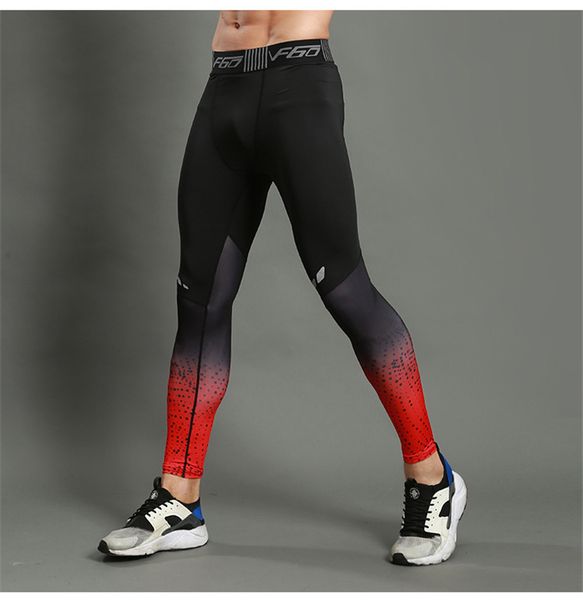 men's compression leggings splice gradient printing running sports gym fitness male crossfit tight pants capris sweatpants pants, Black;blue