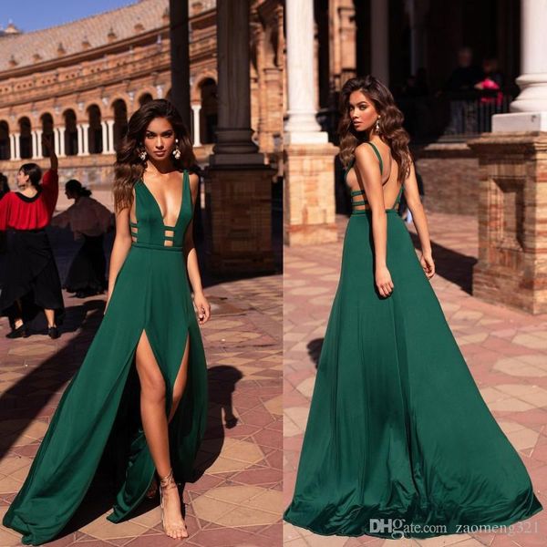 dark green prom dresses deep v neck high side splits backless floor length formal evening gowns a line party wear custom, Black
dark green prom dresses deep v neck high side splits backless floor length formal evening gowns a line party wear custom, Black