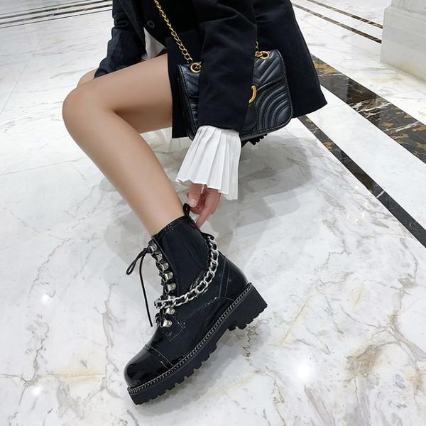 motorcycle boots women black patent leather botas mujer round toe chunky heels womens shoes chic chain cross tied lace up shoes
motorcycle boots women black patent leather botas mujer round toe chunky heels womens shoes chic chain cross tied lace up shoes