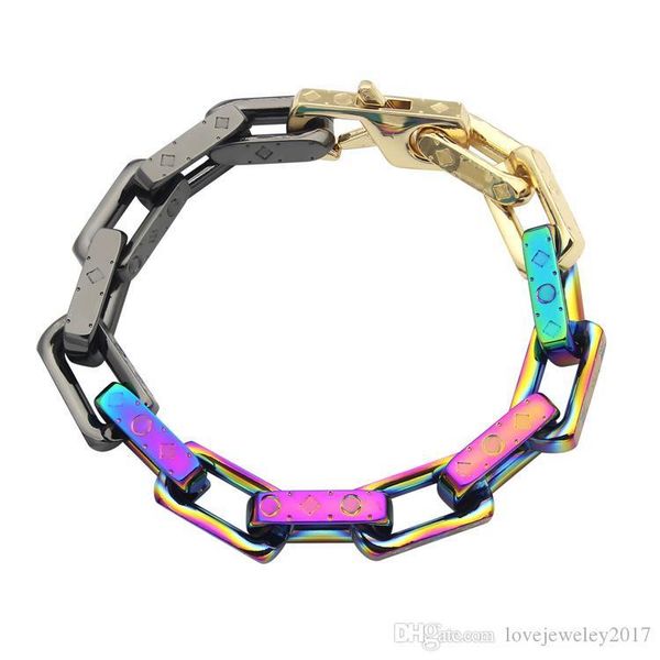 luxury jewelry thick chain hip hop men bracelet titanium steel rose gold silver flower pattern designer bracelet with coloured printing, Golden;silver
luxury jewelry thick chain hip hop men bracelet titanium steel rose gold silver flower pattern designer bracelet with coloured printing, Golden;silver