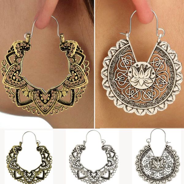 vintage circle hoop earrings for women mandala flower earrings tribal brass hoop boho ethnic jewelry, Golden;silver
vintage circle hoop earrings for women mandala flower earrings tribal brass hoop boho ethnic jewelry, Golden;silver