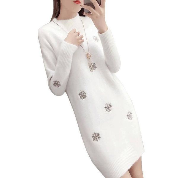 2019 autumn winter women fake mink embroidery warm soft pullovers sweater dress female slim mohair jumper pull femme k104, White;black
2019 autumn winter women fake mink embroidery warm soft pullovers sweater dress female slim mohair jumper pull femme k104, White;black