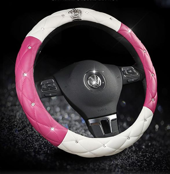 universal car steering wheel covers diamond crystals contrast colors leather fashion auto steering covers for lady men 
universal car steering wheel covers diamond crystals contrast colors leather fashion auto steering covers for lady men