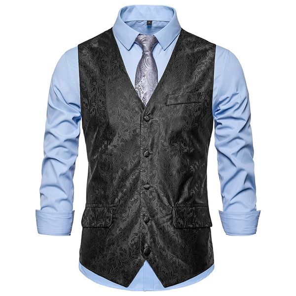 mens black paisley jacquard suit vest 2019 fashion slim fit single breasted vest waistcoat men wedding business dress vests men, Black;white
mens black paisley jacquard suit vest 2019 fashion slim fit single breasted vest waistcoat men wedding business dress vests men, Black;white