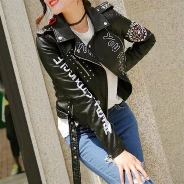 fashion leisure locomotive pu jacket coat european and american women's clothes spring and autumn new long sleeve lapel fitted, Black
fashion leisure locomotive pu jacket coat european and american women's clothes spring and autumn new long sleeve lapel fitted, Black