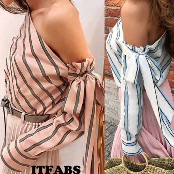 2019 fashion lady stripe blouse skew collar women girls casual striped long sleeve one shoulder shirt blouse tee, White
2019 fashion lady stripe blouse skew collar women girls casual striped long sleeve one shoulder shirt blouse tee, White