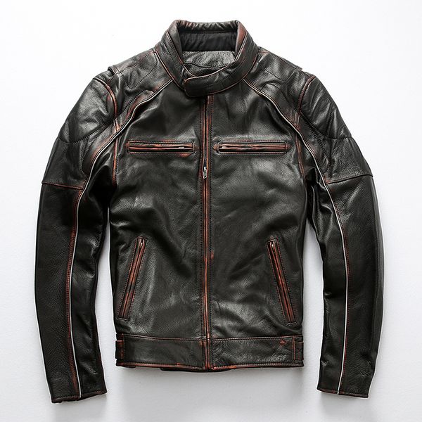 men's genuine leather skulls jacket classic motorcycle biker vintage pattern jacket brand soft thick cowhide leather male coat, Black
men's genuine leather skulls jacket classic motorcycle biker vintage pattern jacket brand soft thick cowhide leather male coat, Black