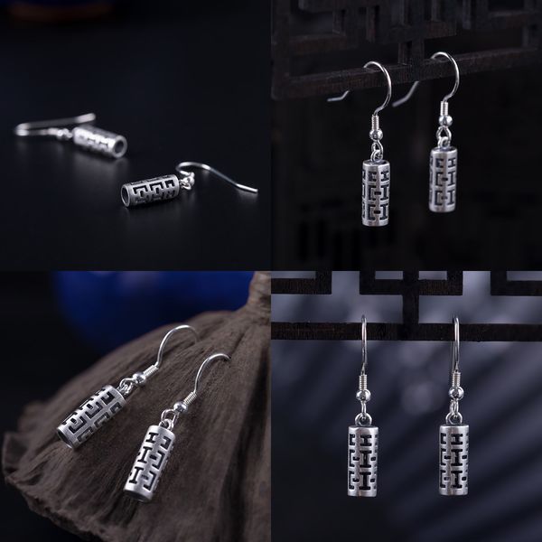 925 antique cylinder hollow out s silver xi character earrings concise temperament aestheticism accessories originality fund literature, Golden
925 antique cylinder hollow out s silver xi character earrings concise temperament aestheticism accessories originality fund literature, Golden
