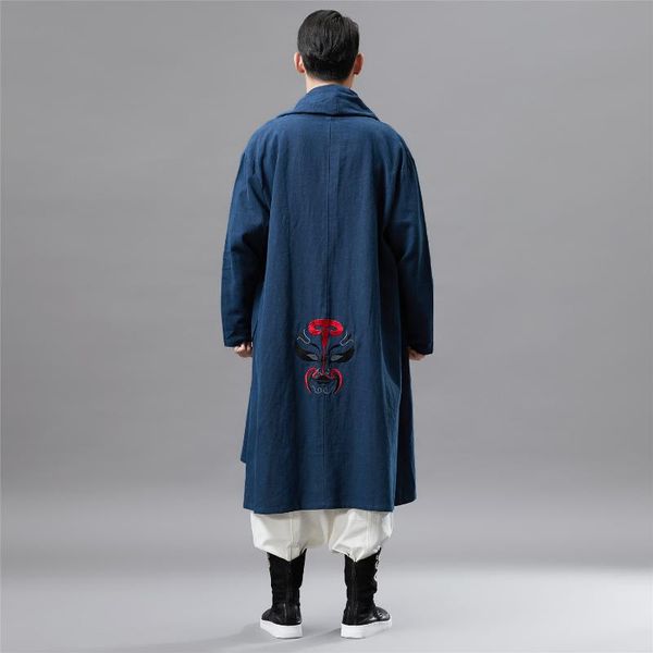 men chinese style embroidery cotton linen casual loose trench coat cardigan retro national scarf collar windbreaker long jacket, Tan;black
men chinese style embroidery cotton linen casual loose trench coat cardigan retro national scarf collar windbreaker long jacket, Tan;black