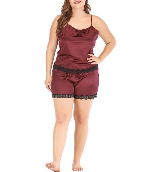 women plus size pajama set sleeveless sleepwear solid lace trim burgundy spaghetti strap nightwear, Black;red
women plus size pajama set sleeveless sleepwear solid lace trim burgundy spaghetti strap nightwear, Black;red