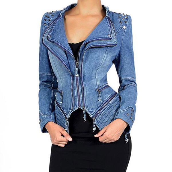 denim jacket punk rivet women shrug autumn winter long sleeve slim motorcycle jacket zipper coat outerwear short gothic jackets, Black;brown
denim jacket punk rivet women shrug autumn winter long sleeve slim motorcycle jacket zipper coat outerwear short gothic jackets, Black;brown