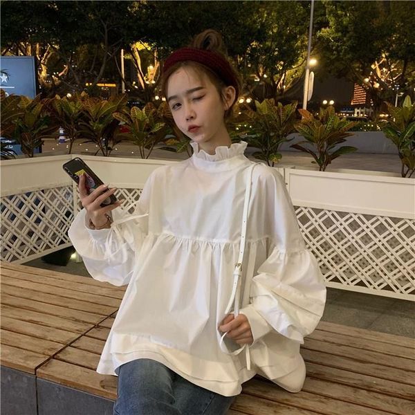women autumn sweet tie neck blouse white black stand neck doll female lace up puff sleeve shirt
women autumn sweet tie neck blouse white black stand neck doll female lace up puff sleeve shirt