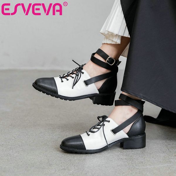 esveva 2020 shoes pu leather round toe women pumps fashion low heel mixed color lace up women single shoes size 34-39, Black
esveva 2020 shoes pu leather round toe women pumps fashion low heel mixed color lace up women single shoes size 34-39, Black