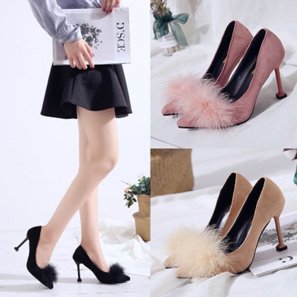 2019 new wild pointed shallow mouth girl stiletto heels fur shoes solid color tassel suede shoes, Black
2019 new wild pointed shallow mouth girl stiletto heels fur shoes solid color tassel suede shoes, Black