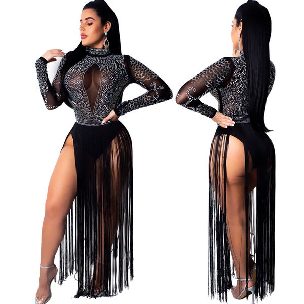 8764 new european and american women's wear perspective fringed dress ironing drill nightclub pure color dress, White;black
8764 new european and american women's wear perspective fringed dress ironing drill nightclub pure color dress, White;black