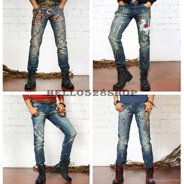men's painted ink slim fit long trousers designer straight motorcycle biker jeans causal denim pants streetwear style cool, Blue
men's painted ink slim fit long trousers designer straight motorcycle biker jeans causal denim pants streetwear style cool, Blue
