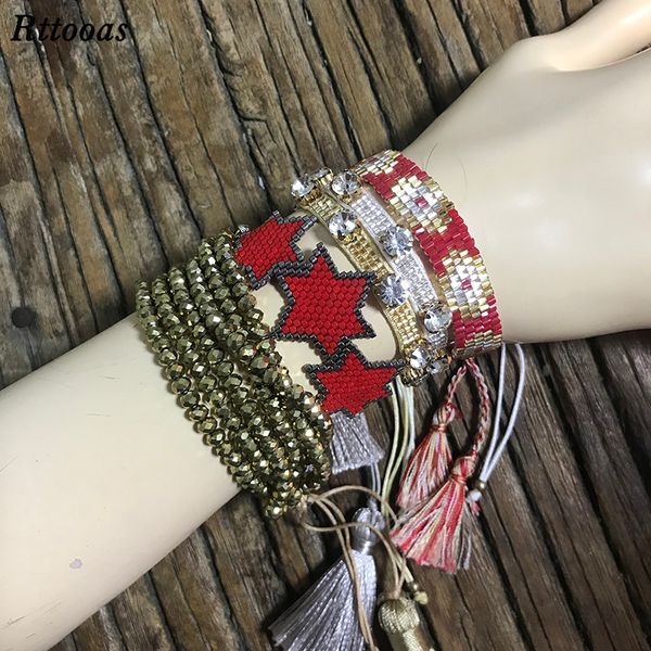 rttooas fashion women jewelry bracelet handmade red star woven miyuki bead crystal tassel bracelet gift, Golden;silver
rttooas fashion women jewelry bracelet handmade red star woven miyuki bead crystal tassel bracelet gift, Golden;silver