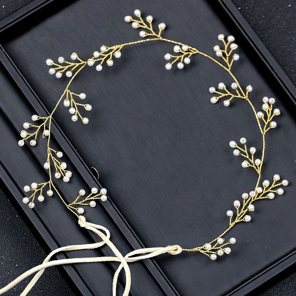 new handmade wedding hair vine bridal accessories pearl beads leaves headband long chain headpiece