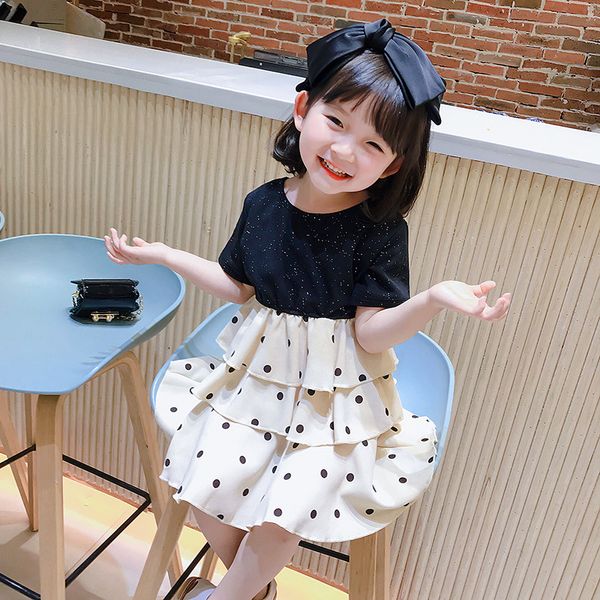 2020 girls' polka dot cake dress summer new baby chiffon dress fashion, Red;yellow