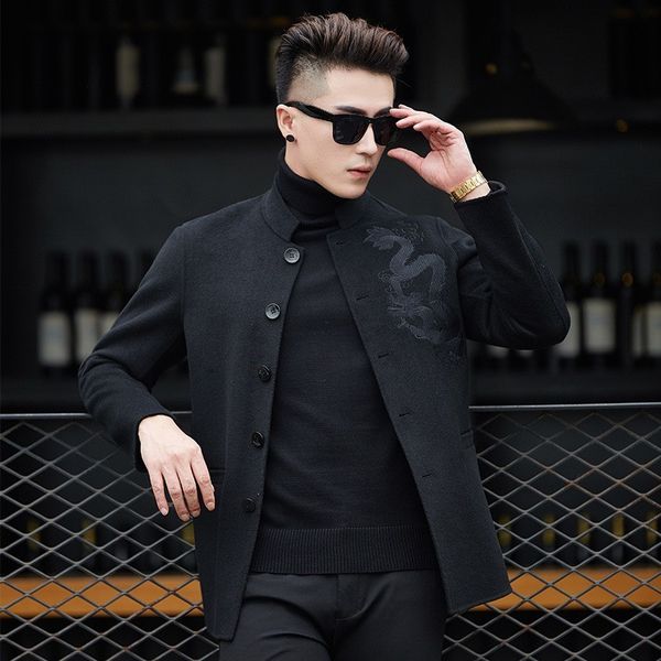 2020 chinese vintage mens dragon embroidery double faced wool coat stand collar single breasted office work formal party jacket, Black
2020 chinese vintage mens dragon embroidery double faced wool coat stand collar single breasted office work formal party jacket, Black