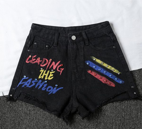 2019 womens high waist punk jeans shorts letter printing diamond summer autumn tassel denim short black casual shorts j2931, White;black
2019 womens high waist punk jeans shorts letter printing diamond summer autumn tassel denim short black casual shorts j2931, White;black