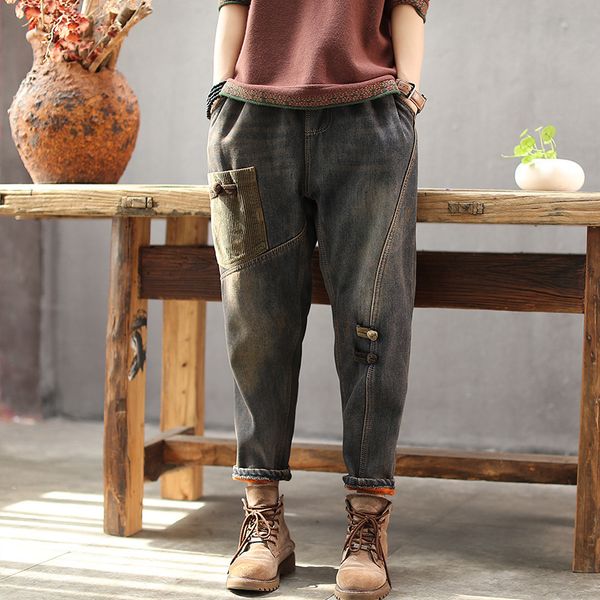 winter jeans women retro loose fleece warm denim pants new elastic waist pocket bleached casual vintage trousers 2019, Blue
winter jeans women retro loose fleece warm denim pants new elastic waist pocket bleached casual vintage trousers 2019, Blue